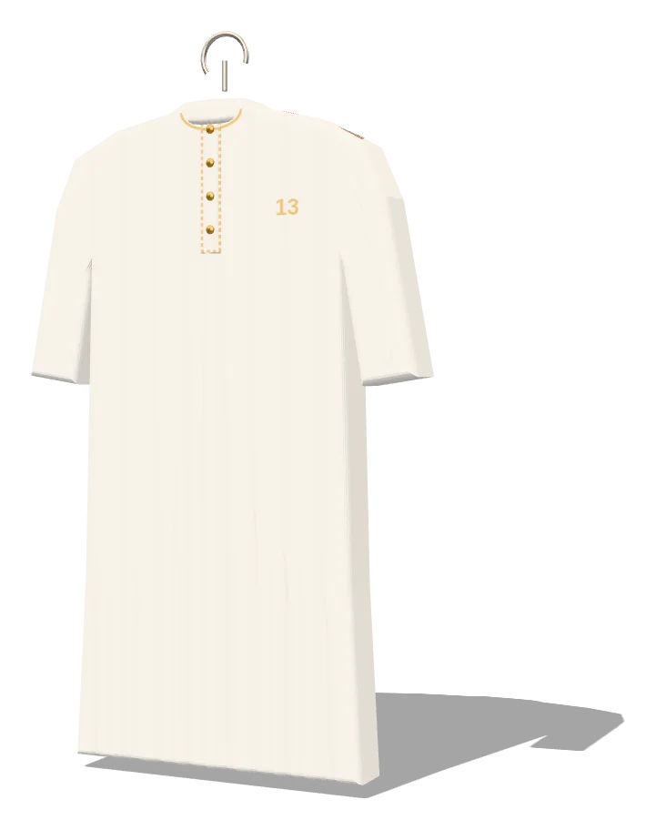 Qamis blanc sur cintre, broderie au col
